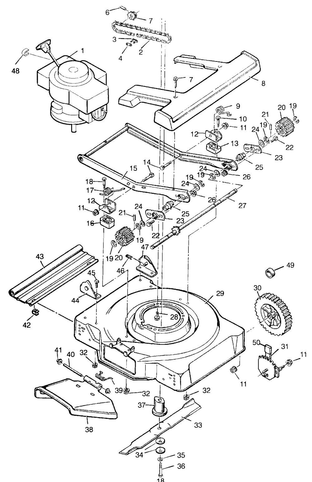 Mower Deck Assembly Diagram and Parts List for 22635E 1997 Briggs and Stratton Lawn Mower